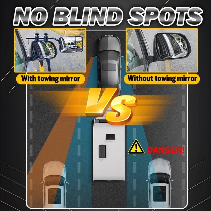 NOVCAPAR Universal Clip on Towing Mirrors Extensions for Towing, 360 Degree Adjustable Rotation Side Mirror Extenders for Towing, Convex Rearview Mirror, Tow Mirrors for Car Truck Trailer RV SUV, 2 Pack - Image 2